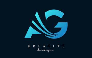 Creative blue letters AG a G logo with leading lines and road concept design. Letters with geometric design. vector