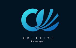 Creative blue letters Co c o logo with leading lines and road concept design. Letters with geometric design. vector