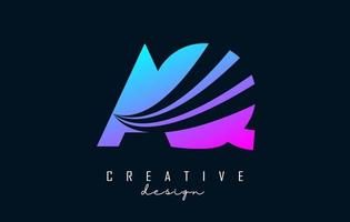 Creative colorful letters AQ A Q logo with leading lines and road concept design. Letters with geometric design. vector