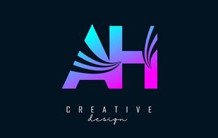 Creative colorful letters AH A H logo with leading lines and road concept design. Letters with geometric design. vector