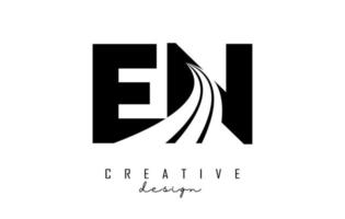 Creative black letters EN e n logo with leading lines and road concept design. Letters with geometric design. vector