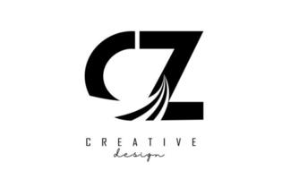 Creative black letters CZ c z logo with leading lines and road concept design. Letters with geometric design. vector