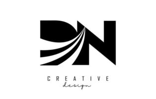 Creative black letters Dn d n logo with leading lines and road concept design. Letters with geometric design. vector