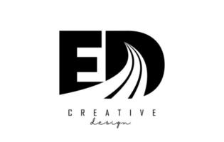 Creative black letters ED e d logo with leading lines and road concept design. Letters with geometric design. vector