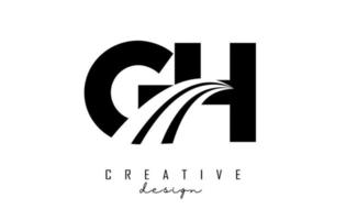 Creative black letters GH g h logo with leading lines and road concept design. Letters with geometric design. vector