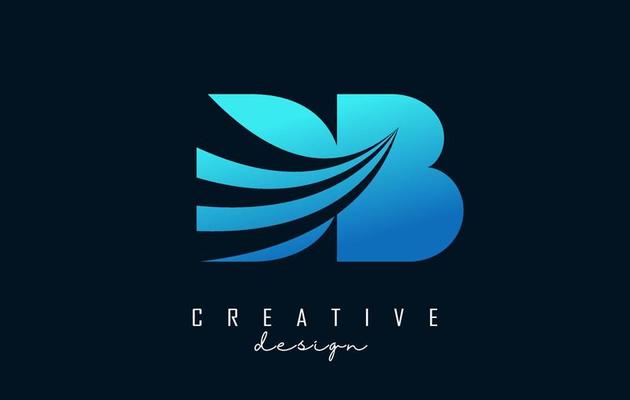 Creative blue letters Db d b logo with leading lines and road concept design. Letters with geometric design.