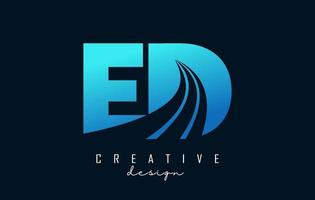 Creative blue letters ED e d logo with leading lines and road concept design. Letters with geometric design. vector