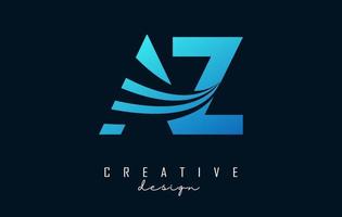 Creative blue letters AZ A Z logo with leading lines and road concept design. Letters with geometric design. vector