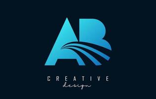 Creative blue letters AB a b logo with leading lines and road concept design. Letters AB with geometric design. vector