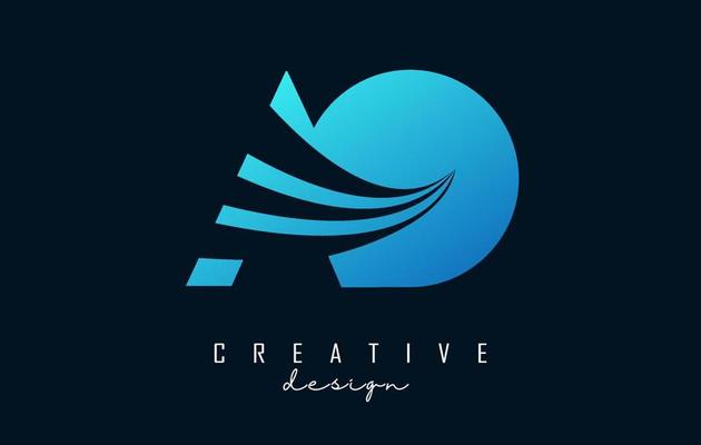 Creative blue letters AO A O logo with leading lines and road concept design. Letters with geometric design.