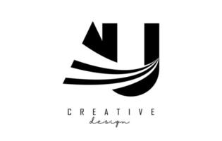 Creative black letters Au A u logo with leading lines and road concept design. Letters with geometric design. vector