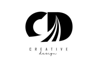 Creative black letters CD c d logo with leading lines and road concept design. Letters with geometric design. vector