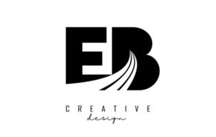 Creative black letters EB e b logo with leading lines and road concept design. Letters with geometric design. vector
