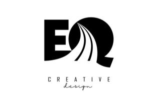 Creative black letters EQ e q logo with leading lines and road concept design. Letters with geometric design. vector