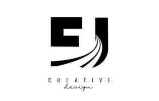 Creative black letters EJ e j logo with leading lines and road concept design. Letters with geometric design. vector