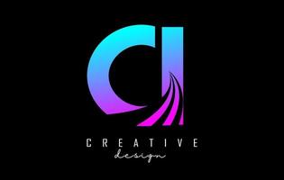 Creative colorful letters CI c i logo with leading lines and road concept design. Letters with geometric design. vector