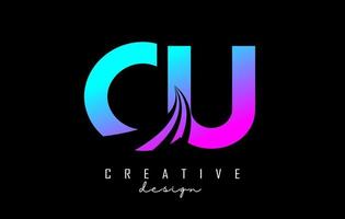 Creative colorful letters CU c u logo with leading lines and road concept design. Letters with geometric design. vector