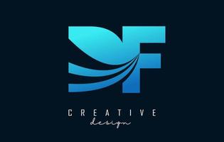 Creative blue letters DF d f logo with leading lines and road concept design. Letters with geometric design. vector