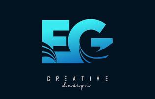 Creative blue letters EG e g logo with leading lines and road concept design. Letters with geometric design. vector