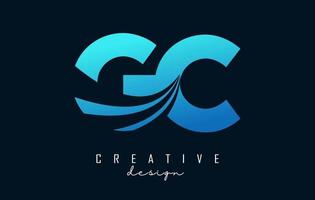 Creative blue letters GC g c logo with leading lines and road concept design. Letters with geometric design. vector