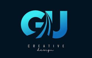 Creative blue letters GU g u logo with leading lines and road concept design. Letters with geometric design. vector