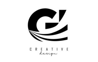 Creative black letters GI g i logo with leading lines and road concept design. Letters with geometric design. vector