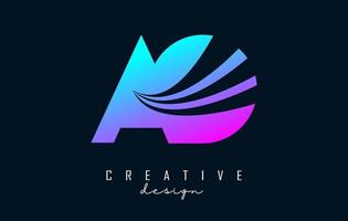 Creative colorful letters AO A O logo with leading lines and road concept design. Letters with geometric design. vector