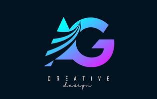 Creative colorful letters AG a G logo with leading lines and road concept design. Letters with geometric design. vector