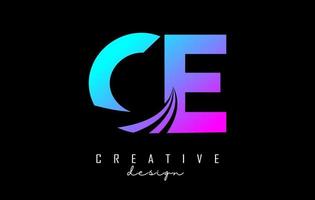 Creative colorful letters CE c elogo with leading lines and road concept design. Letters with geometric design. vector