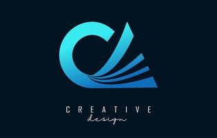 Creative blue letters CA c a logo with leading lines and road concept design. Letters with geometric design. vector