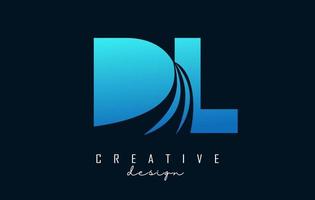 Creative blue letters DL d L logo with leading lines and road concept design. Letters with geometric design. vector