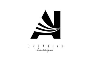 Creative black letters AI A I logo with leading lines and road concept design. Letters with geometric design. vector