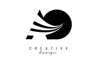 Creative black letters AO A O logo with leading lines and road concept design. Letters with geometric design. vector