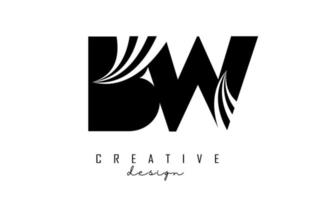 Creative black letters BW b w logo with leading lines and road concept design. Letters with geometric design. vector