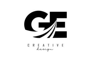 Creative black letters GE g e logo with leading lines and road concept design. Letters with geometric design. vector