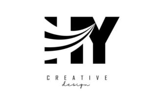 Creative black letters HY h y logo with leading lines and road concept design. Letters with geometric design. vector