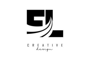 Creative black letters EL e l logo with leading lines and road concept design. Letters with geometric design. vector