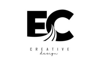 Creative black letters EC e c logo with leading lines and road concept design. Letters with geometric design. vector