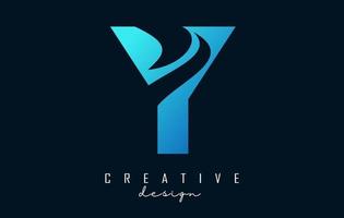 Letter Y logo with negative space design and creative wave cuts. Letter with geometric design. vector