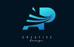 Creative blue letters Ap A p logo with leading lines and road concept design. Letters with geometric design. vector