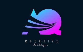 Creative colorful letters AQ A Q logo with leading lines and road concept design. Letters with geometric design. vector