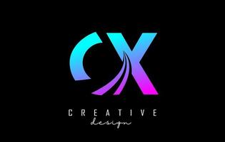 logotipo creativo de letras coloridas cx cx con líneas principales y diseño de concepto de carretera. letras con diseño geométrico. vector