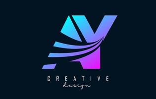 Creative colorful letters AY A Y logo with leading lines and road concept design. Letters with geometric design. vector