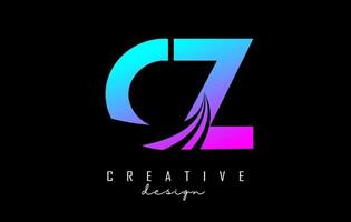 Creative colorful letters CZ c z logo with leading lines and road concept design. Letters with geometric design. vector
