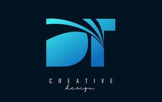 Creative blue letters DT d t logo with leading lines and road concept design. Letters with geometric design. vector