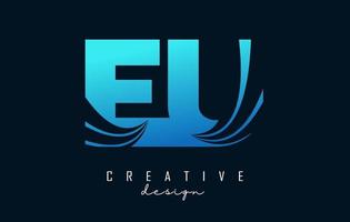 Creative blue letters EU e U logo with leading lines and road concept design. Letters with geometric design. vector