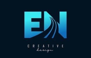 Creative blue letters EN e n logo with leading lines and road concept design. Letters with geometric design. vector