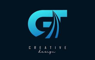 Creative blue letters GT g t logo with leading lines and road concept design. Letters with geometric design. vector