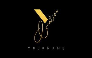 Creative golden Y logo with cuts and handwritten text concept design. Letter with geometric design. vector