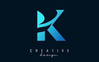 Letter K logo with negative space design and creative wave cuts. Letter with geometric design. vector